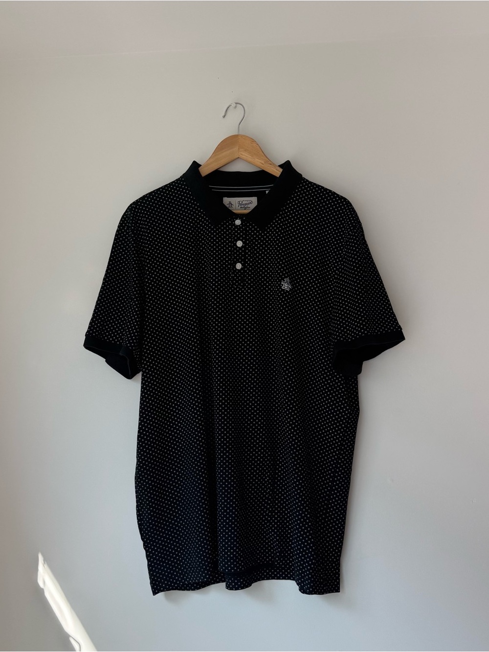 Original Penguin by Munsingwear Dot Print Cotton Polo Shirt Mens XXL Black White